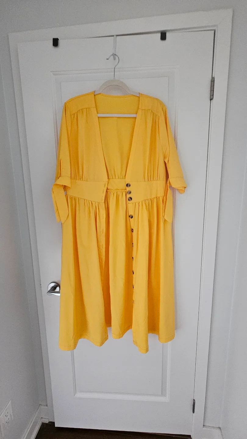 Yellow Button-Up Midi Dress, Size Medium image indicator(3)