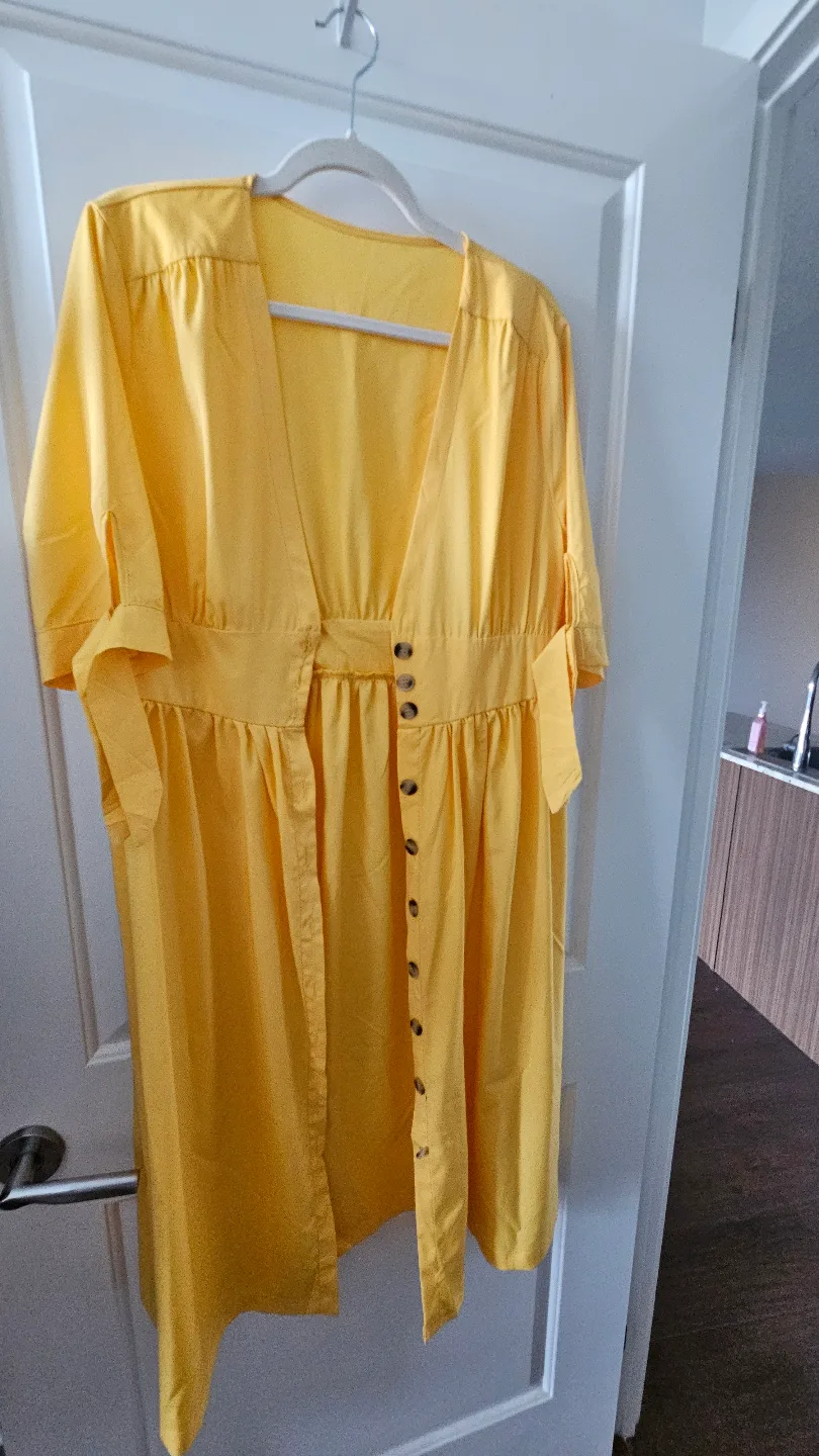 Yellow Button-Up Midi Dress, Size Medium image indicator(6)