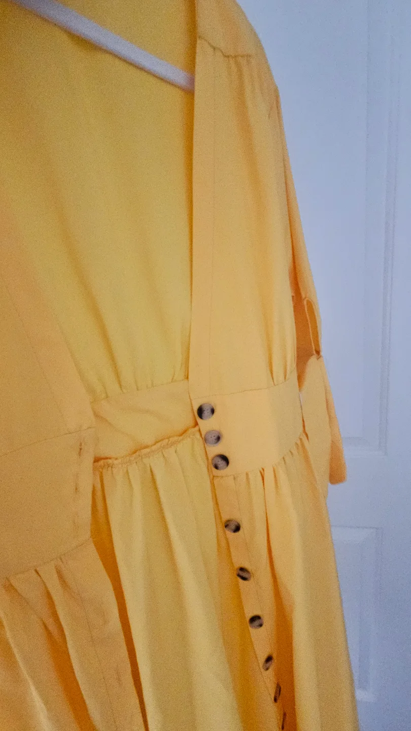 Yellow Button-Up Midi Dress, Size Medium image indicator(7)