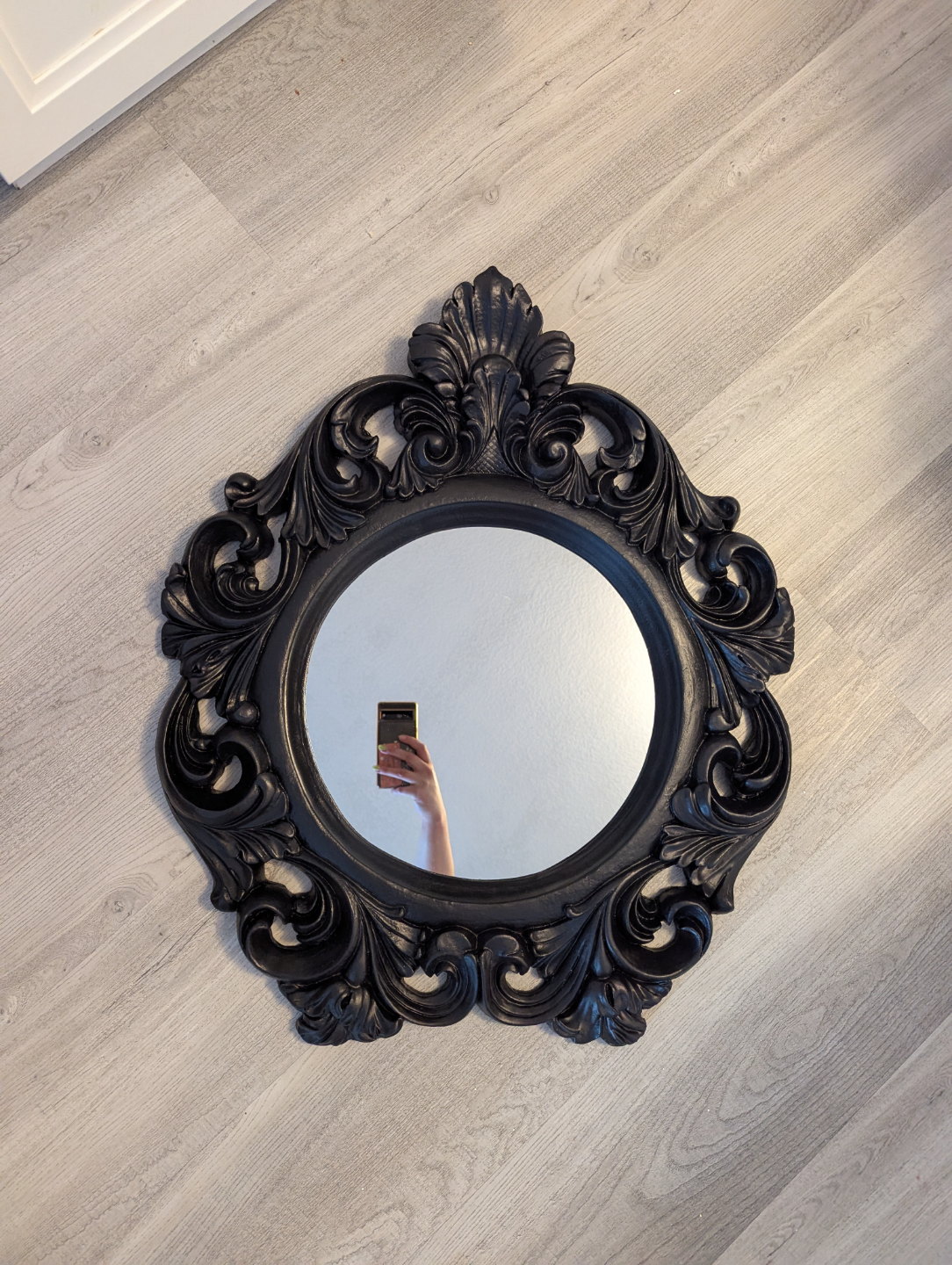 Ornate Black Round Wall Mirror