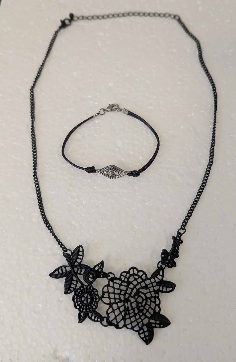 Black Lace Rose Necklace and Bracelet Set thumbnail