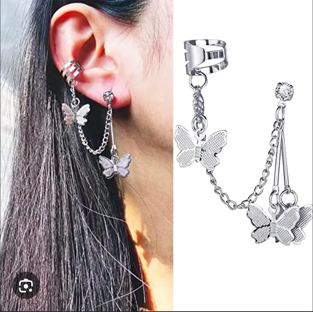 🏒FREE NEW Silver Butterfly Ear Cuff and Earring thumbnail
