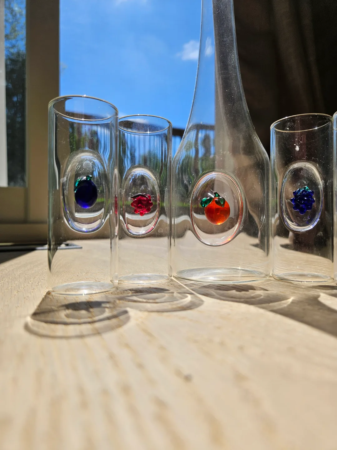 Vintage Decanter and Shot Glasses Set with Fruit Accents thumbnail