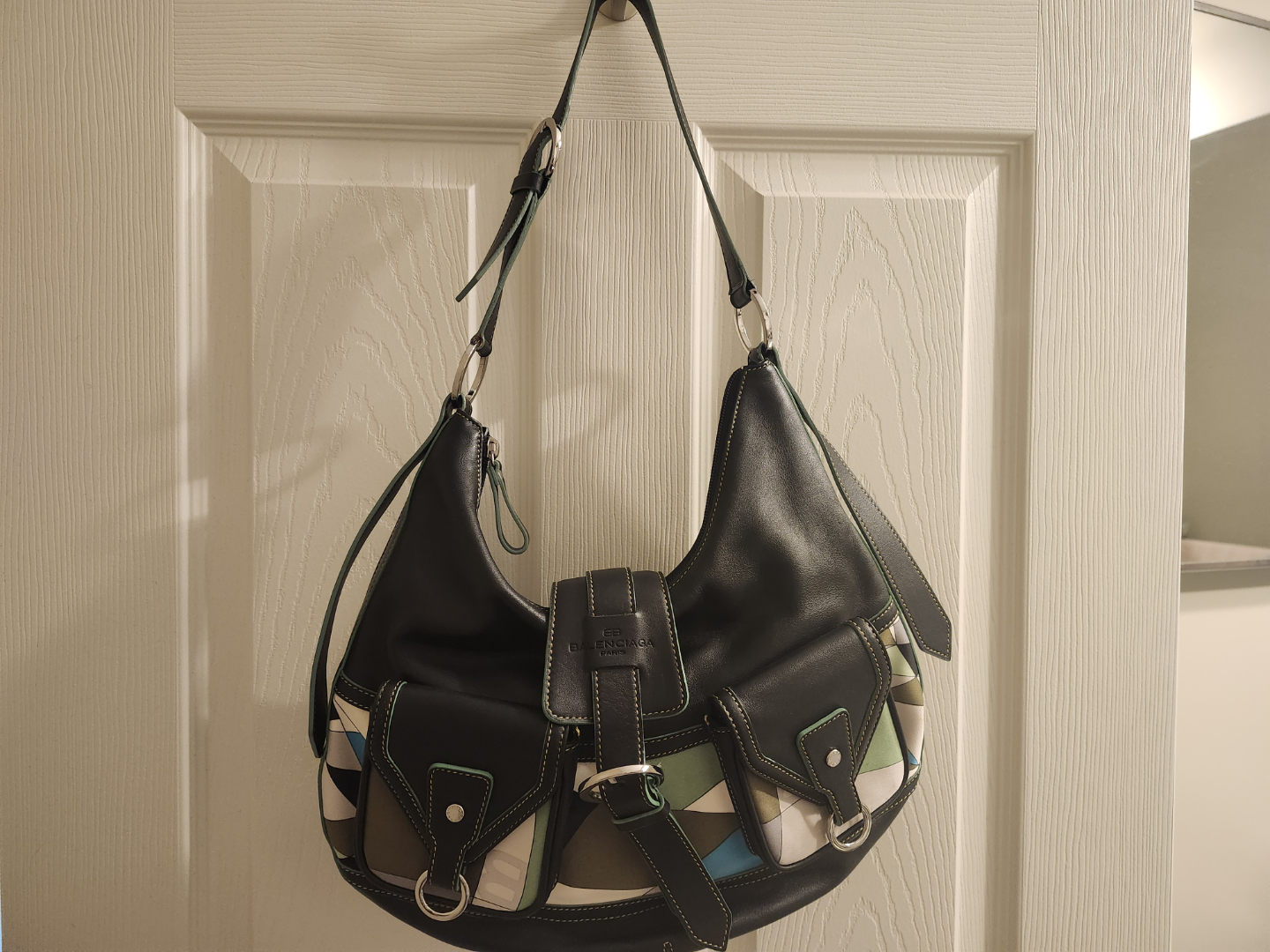 Balenciaga Black Leather Shoulder Bag with Multicoloured Detail