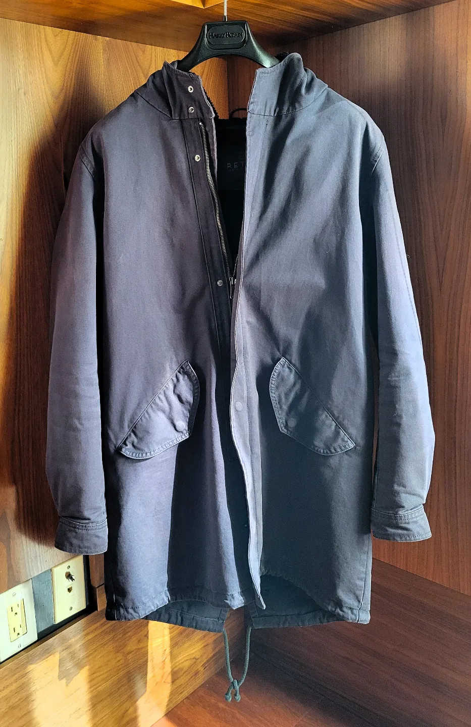 Men's Navy Blue Fleece Lined Fishtail Parka Jacket - M image indicator(3)