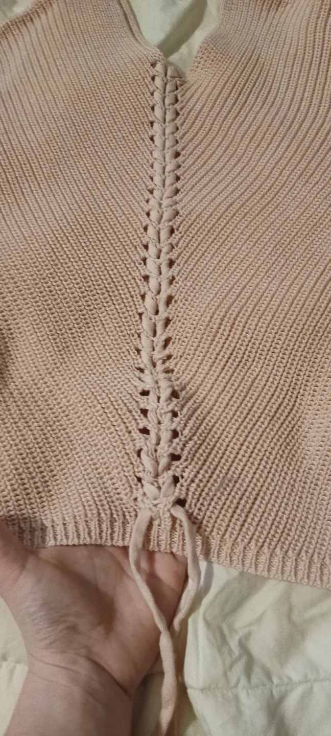 Pink Knitted Sweater with Lace-Up Detail image indicator(3)