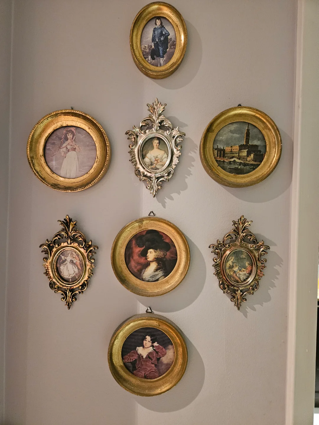 Set of eight ornate gold framed wall art prints thumbnail