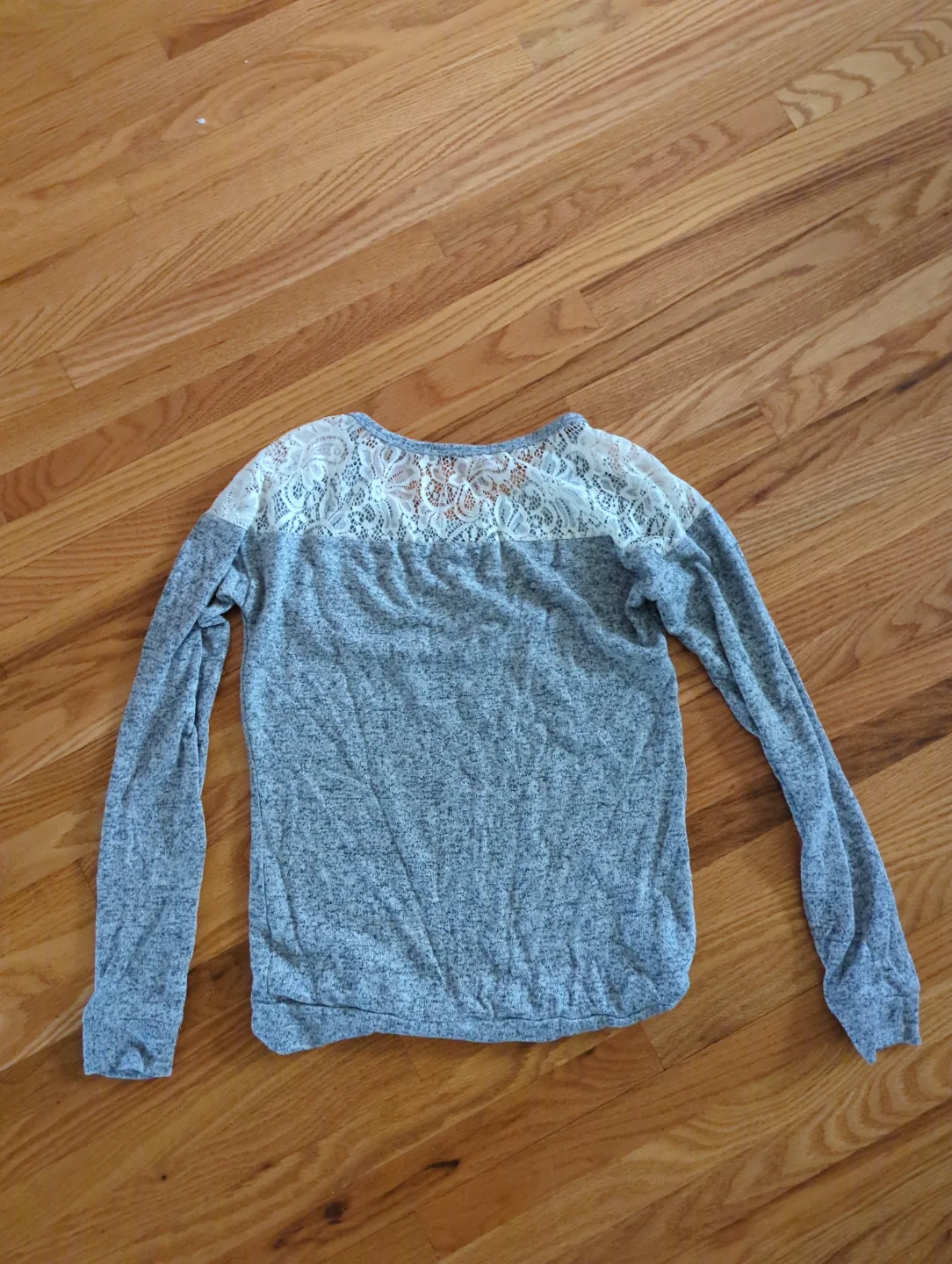Grey long sleeve shirt with lace detail image indicator(2)