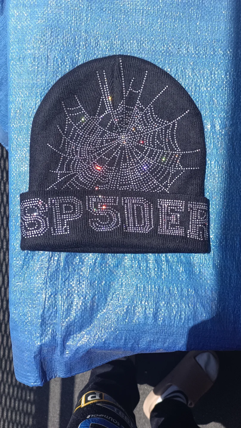 Spider Worldwide Black Beanie with Rhinestone Spiderweb thumbnail