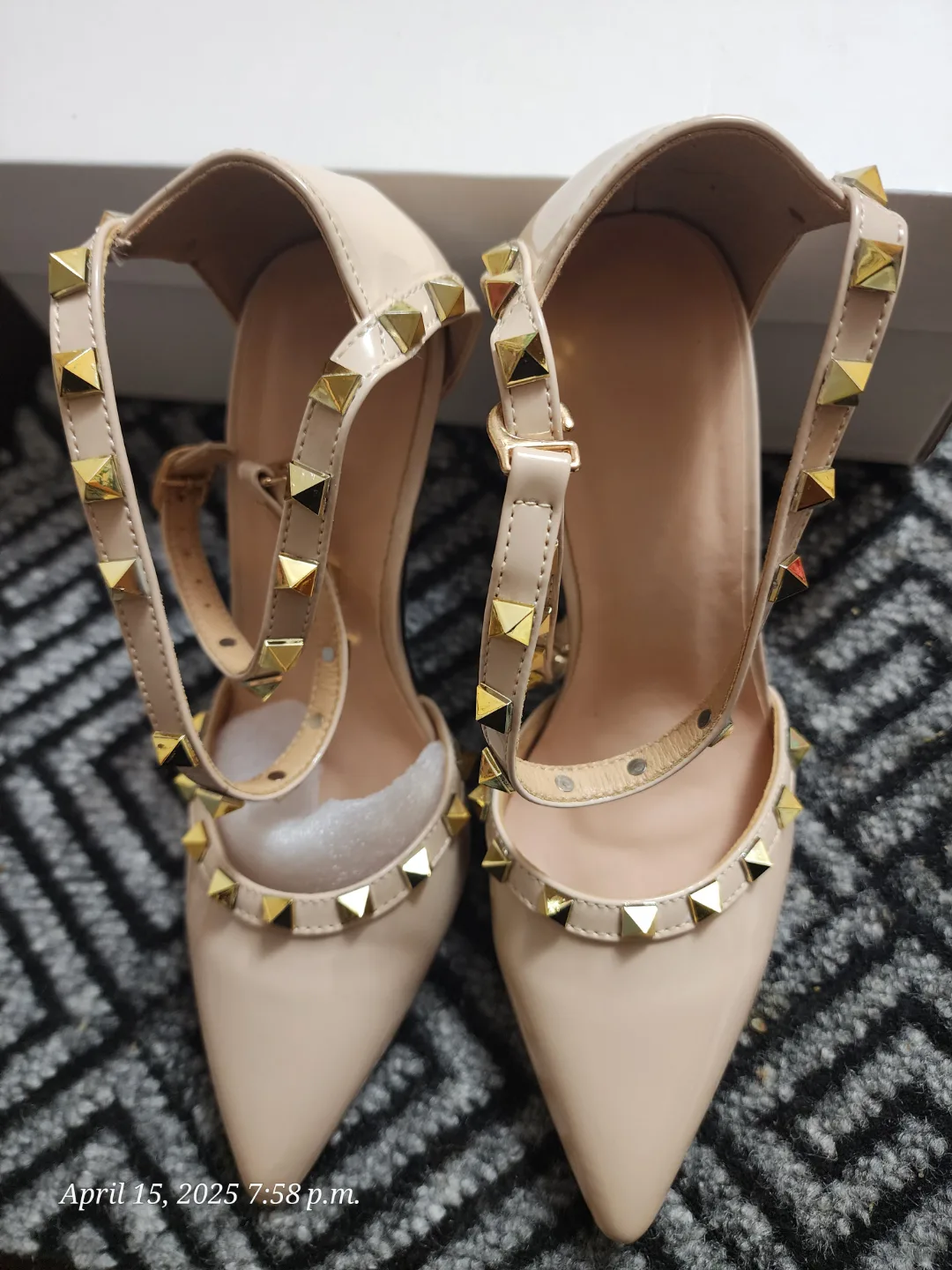 Beige Heels with Gold Studs Size 6 thumbnail