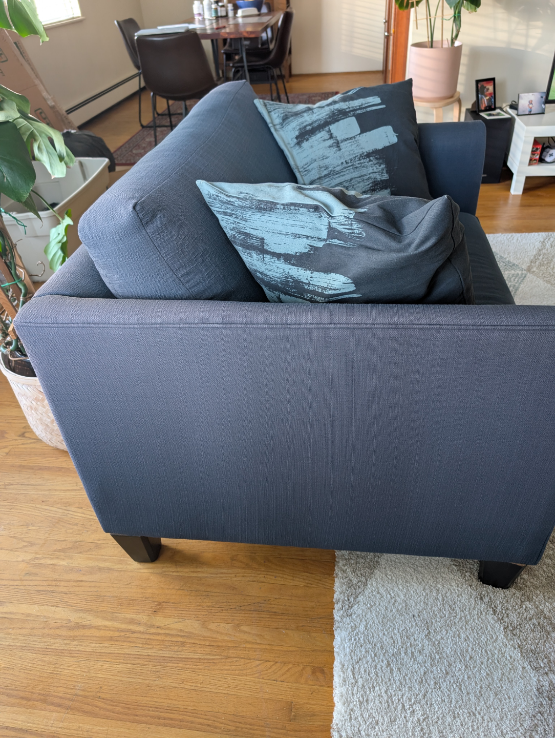 Dark Blue Loveseat with Throw Pillows - photo 2
