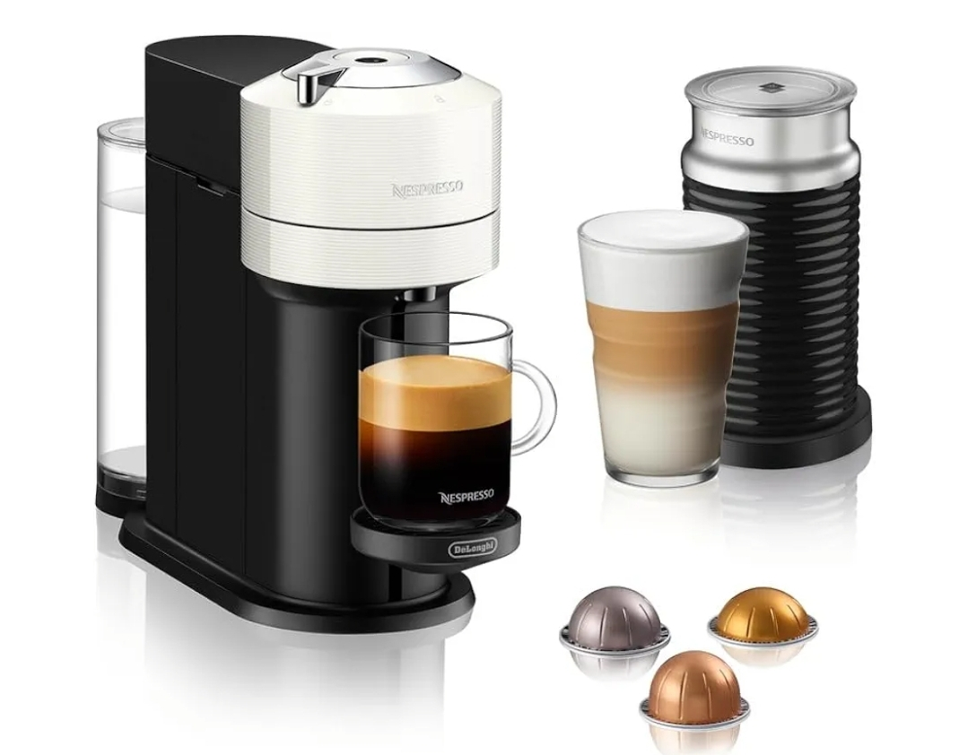 Nespresso Vertuo Next with Aeroccino 3 Milk Frother - White