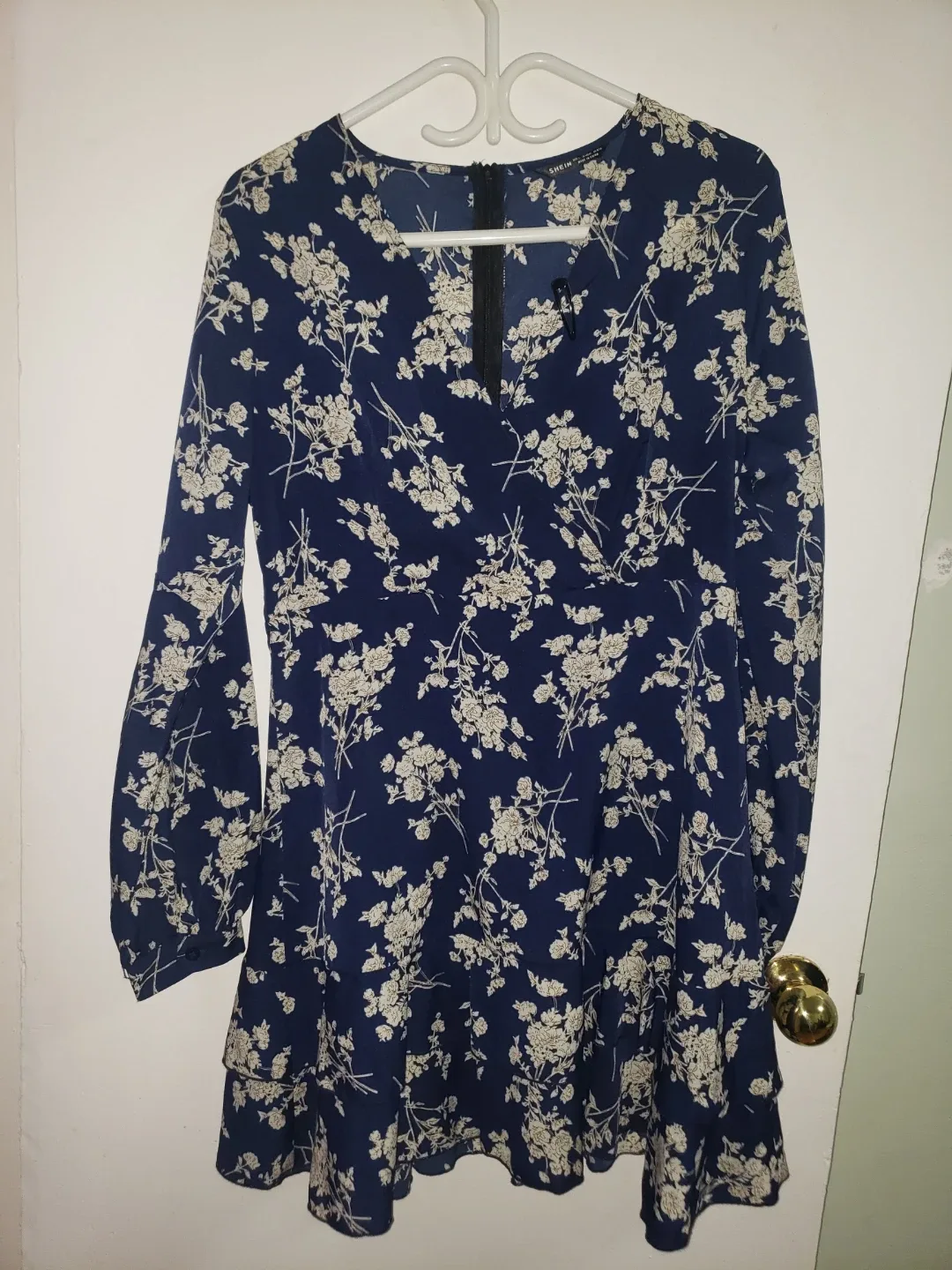 SHEIN Navy Blue Floral Mini Dress, Size Large image indicator(2)