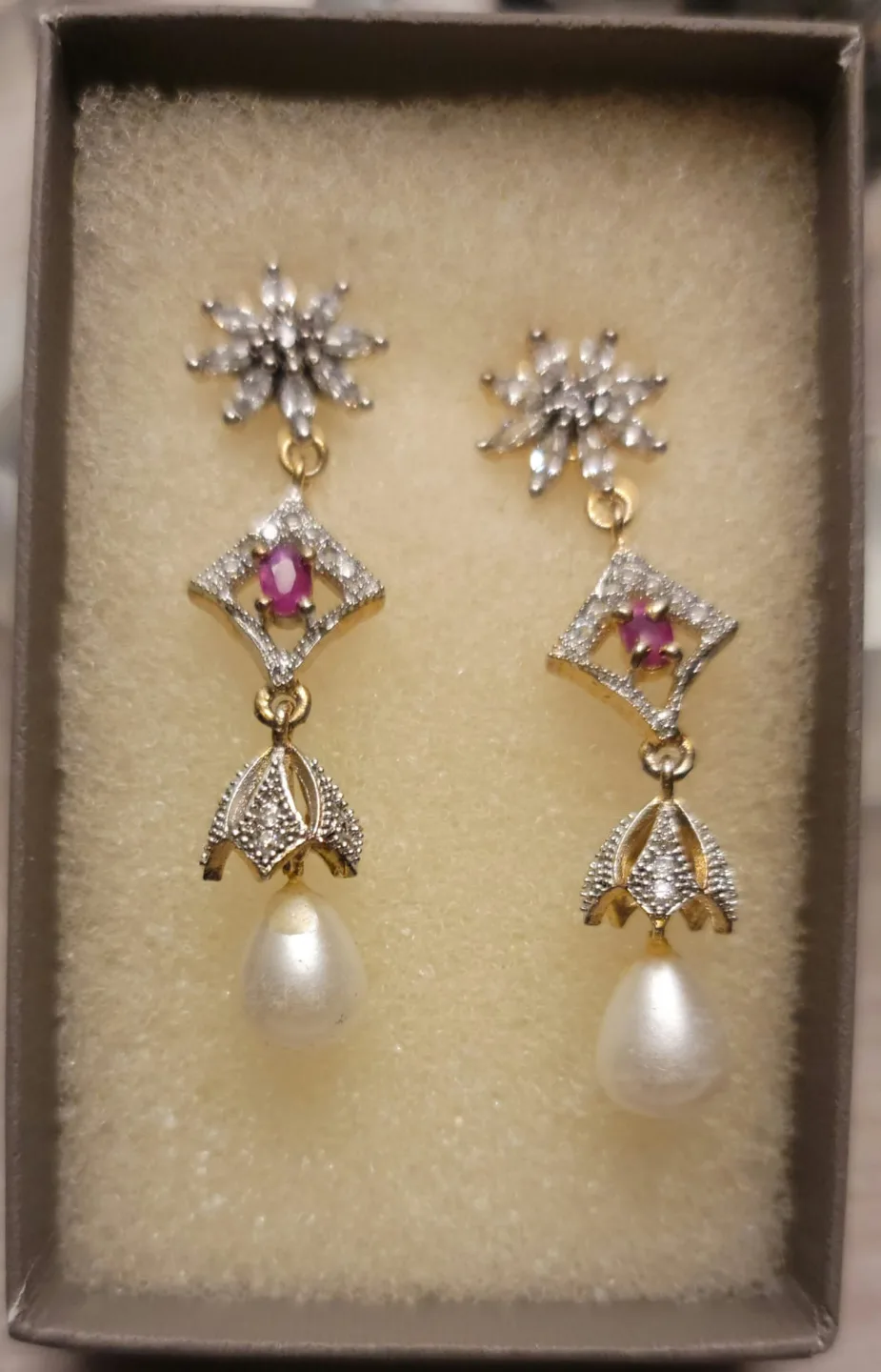 Elegant Dangle Earrings with Pearls and CZ Stones thumbnail