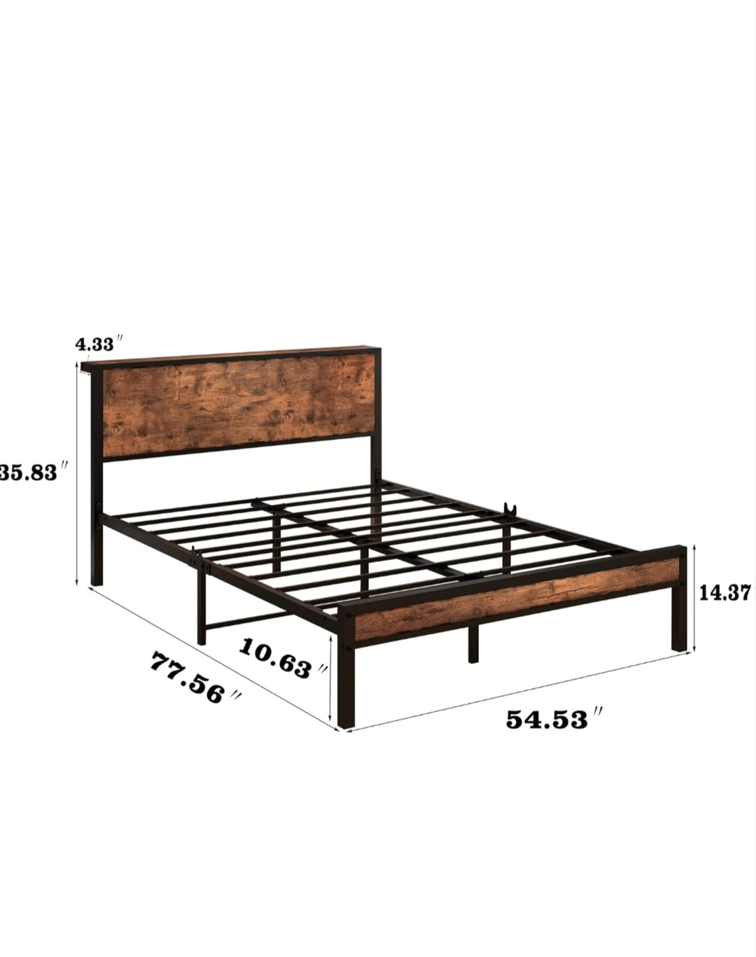Full Size Metal Platform Bed Frame with Wooden Headboard - photo 2