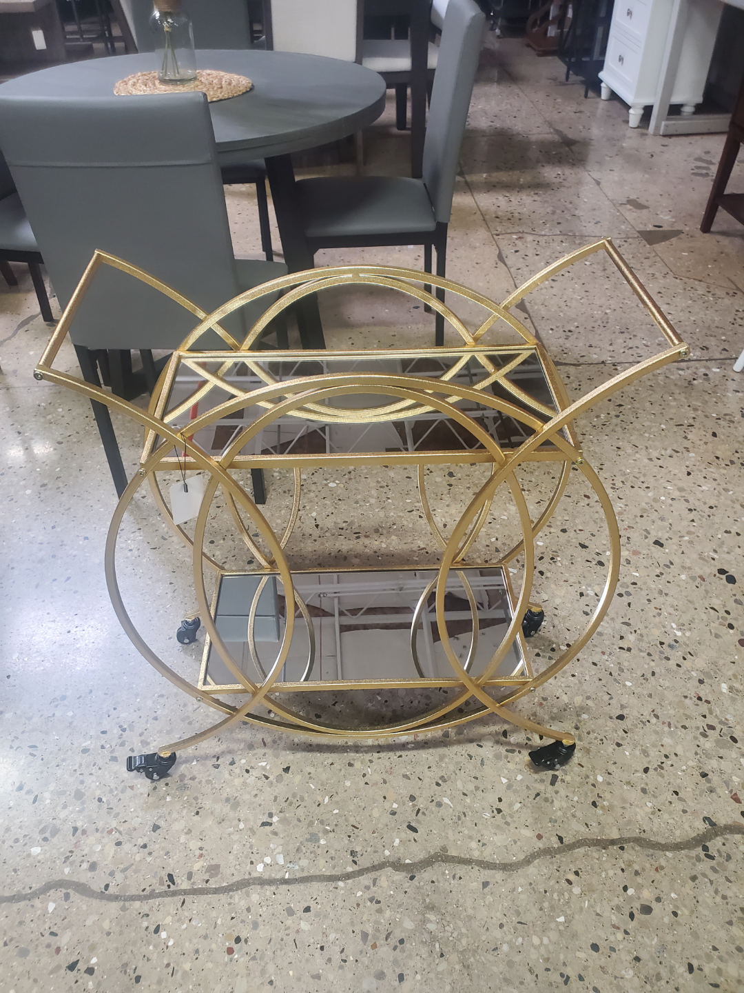Gold Metal Bar Cart with Mirrored Shelves