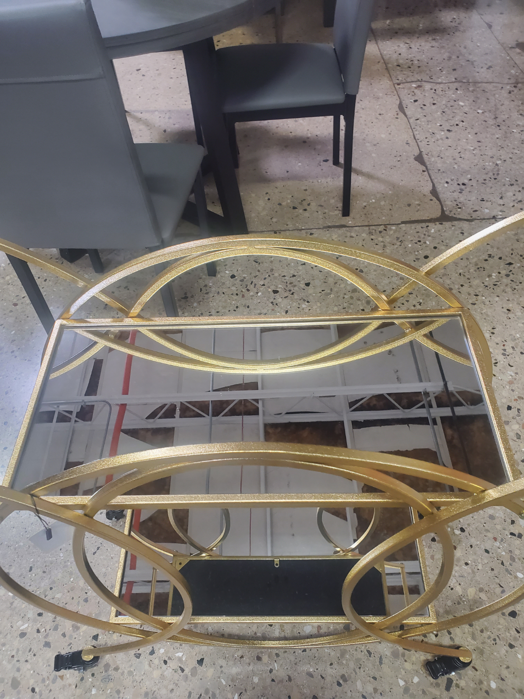 Gold Metal Bar Cart with Mirrored Shelves - photo 2