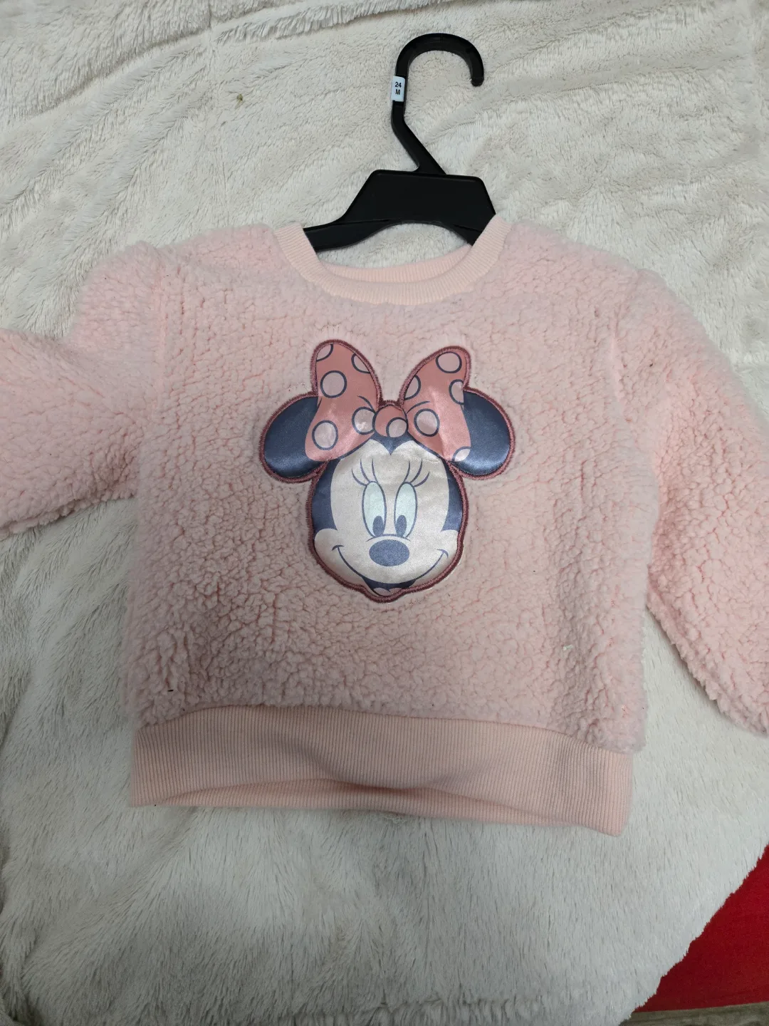 Minnie Mouse Pink Sherpa Sweater - Size 24 Months 🏒 thumbnail