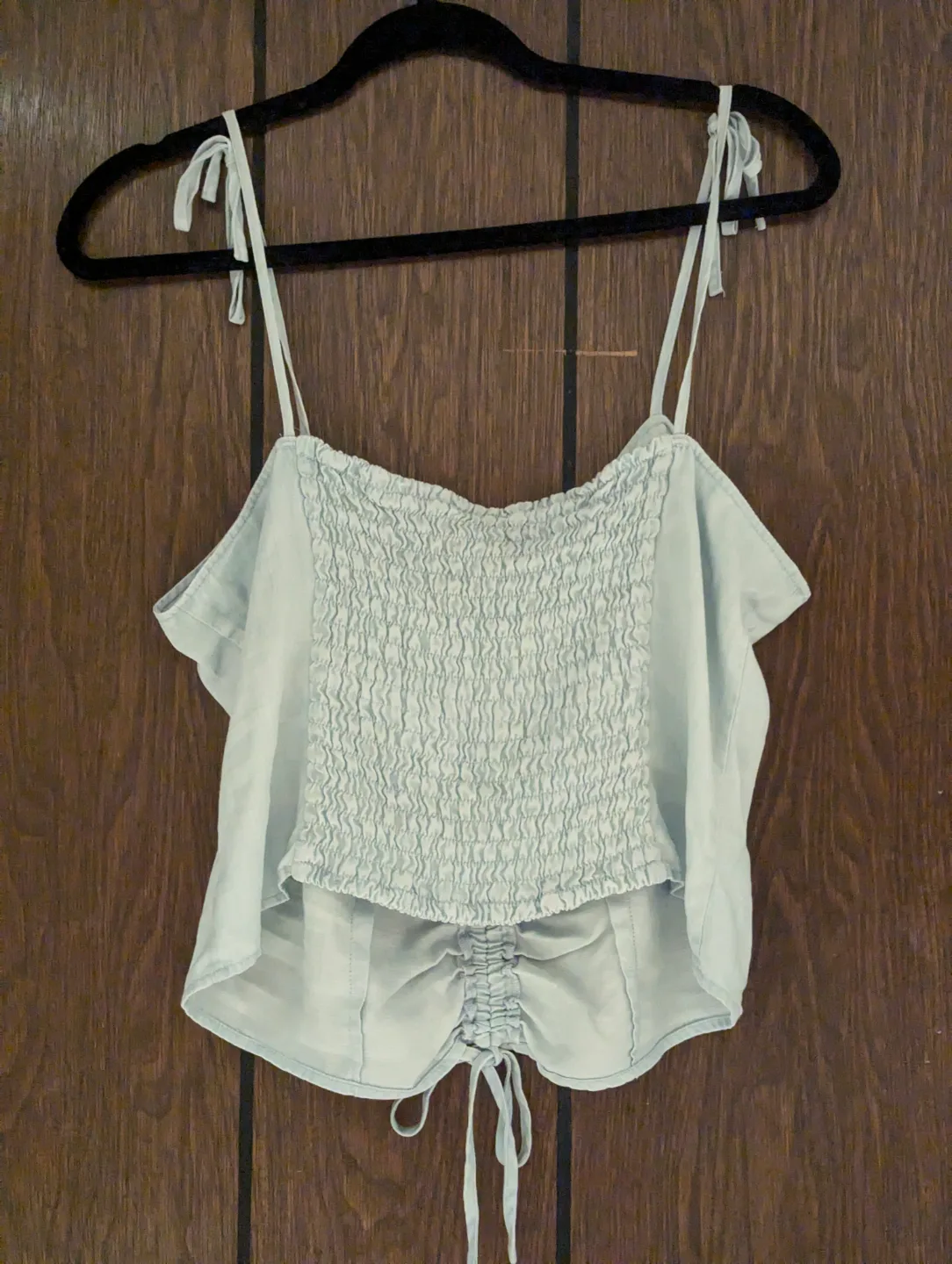 GUESS Light Blue Ruched Crop Top - Size XL image indicator(3)