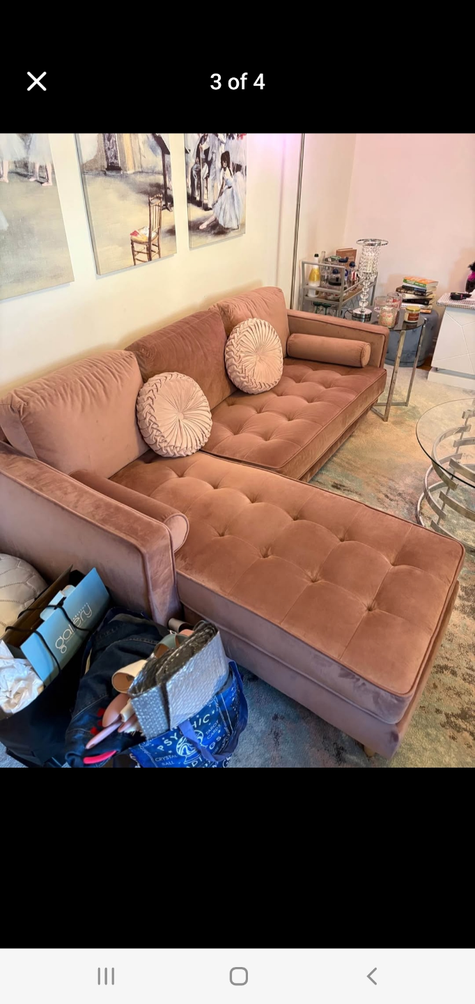 Dusty Rose Velvet Sectional Sofa - photo 3