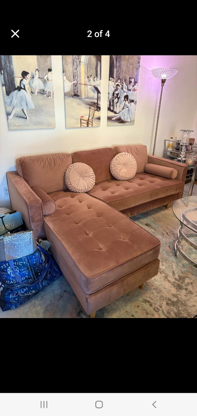 Dusty Rose Velvet Sectional Sofa - photo 4