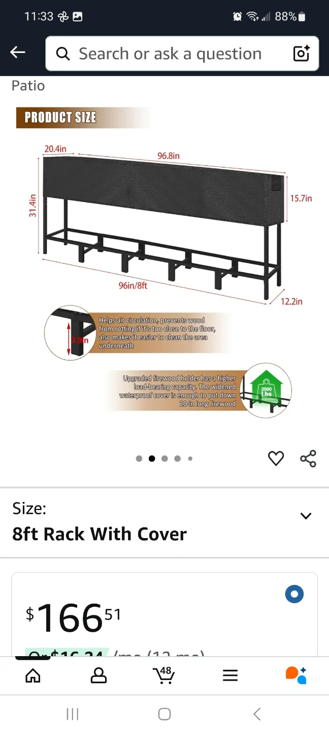 KYATE 8ft Firewood Rack with Cover brand new image indicator(3)