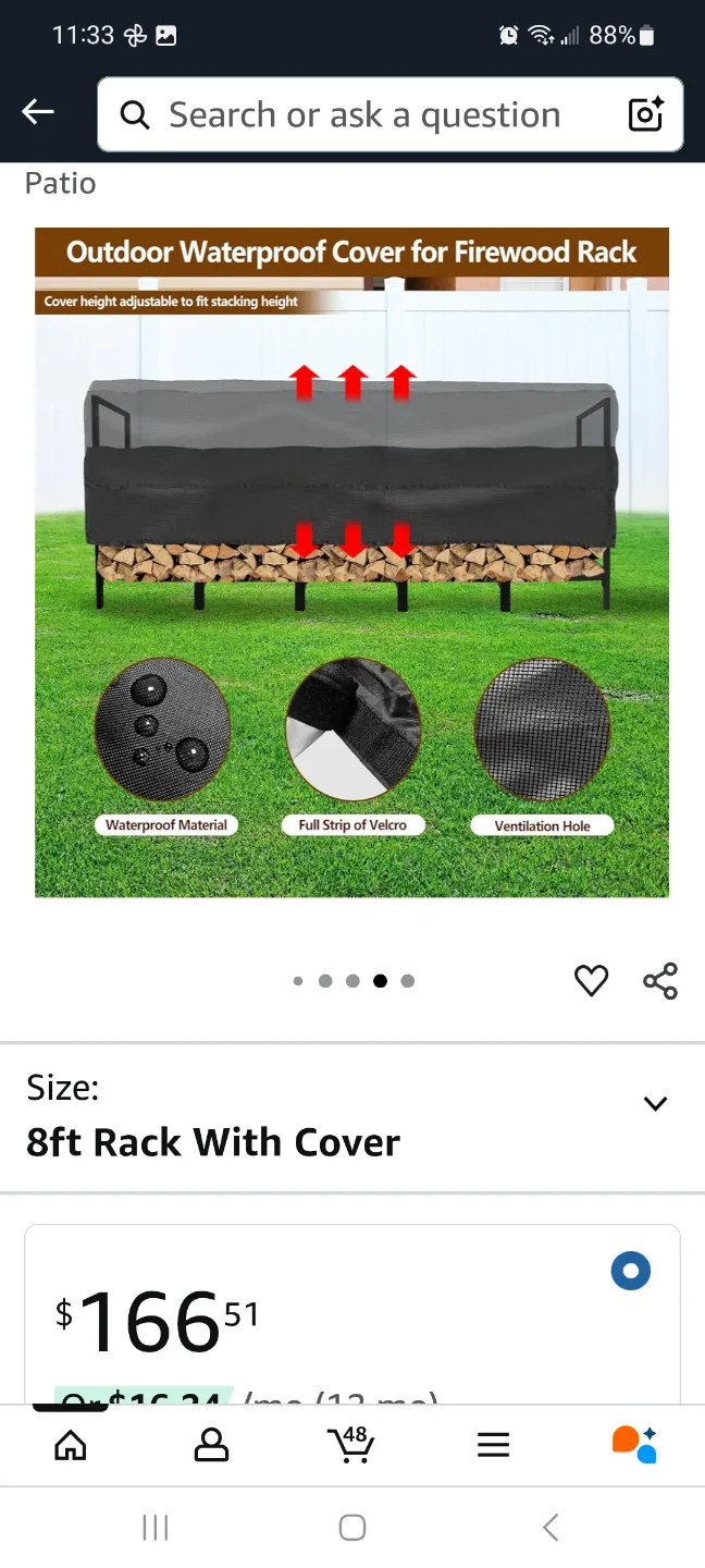 KYATE 8ft Firewood Rack with Cover brand new image indicator(4)