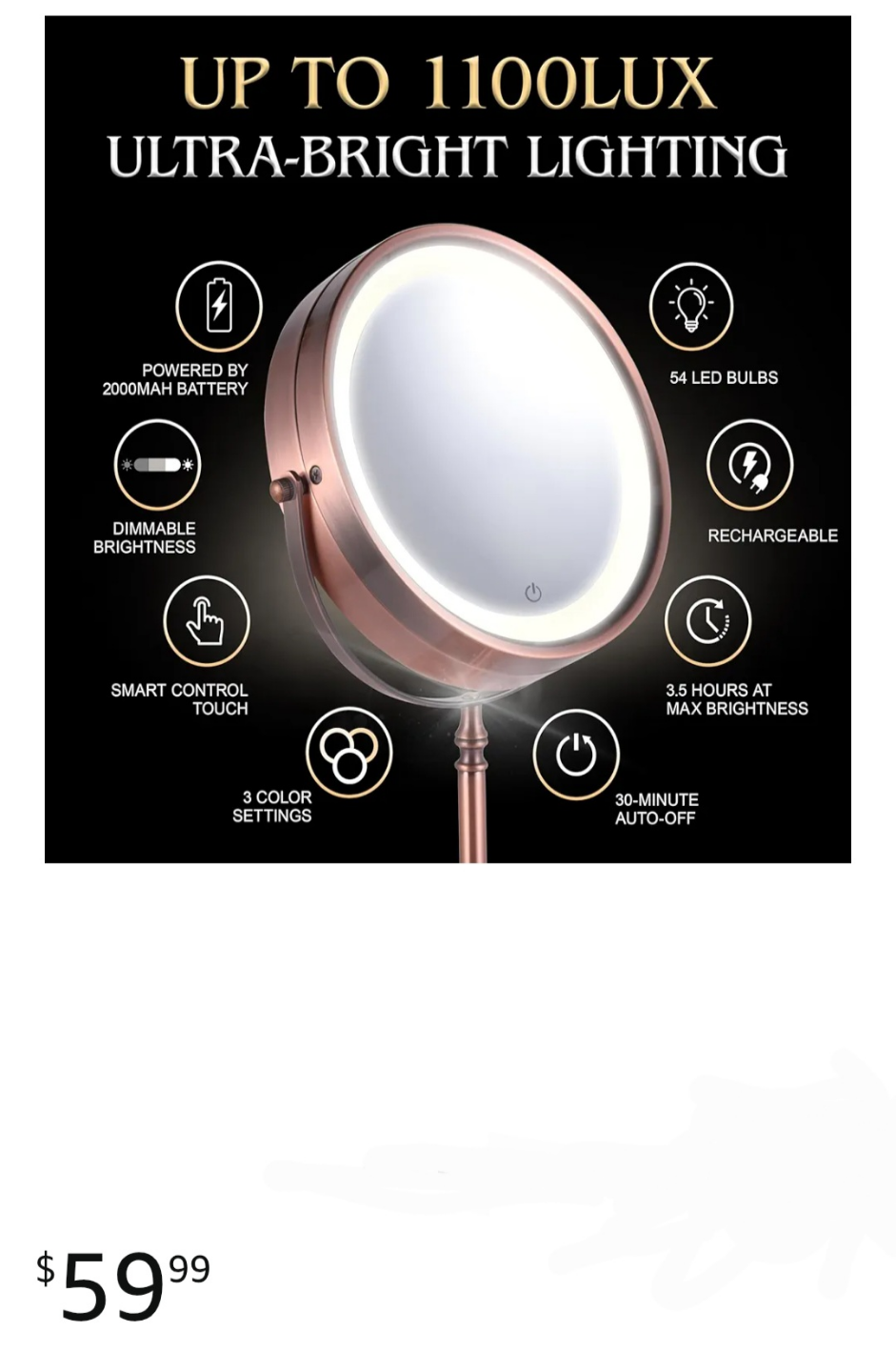 MIRRORVANA 15x Lighted Makeup Mirror - Antique Bronze - photo 4