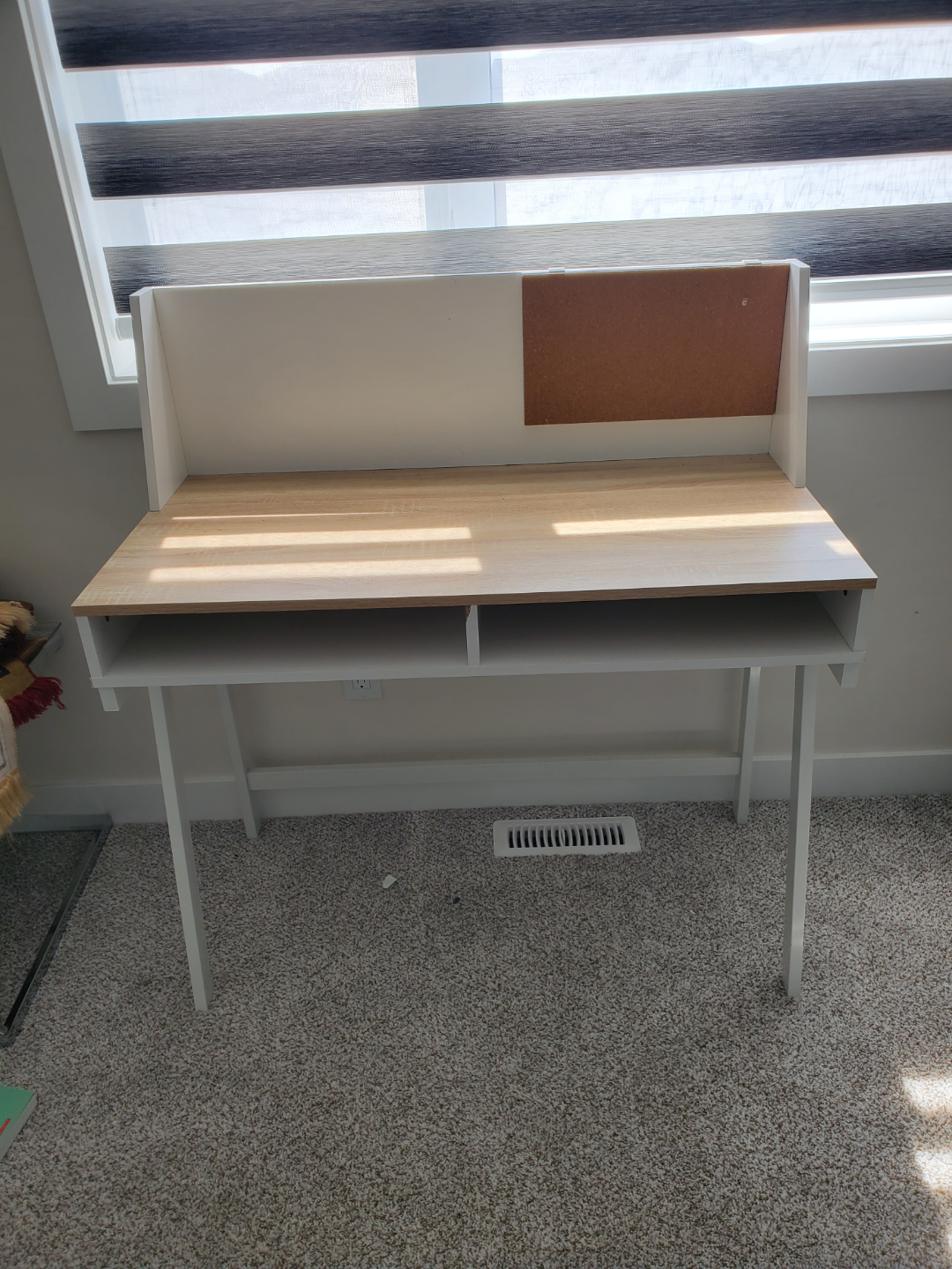 White and Light Wood Desk with Built-in Organizer