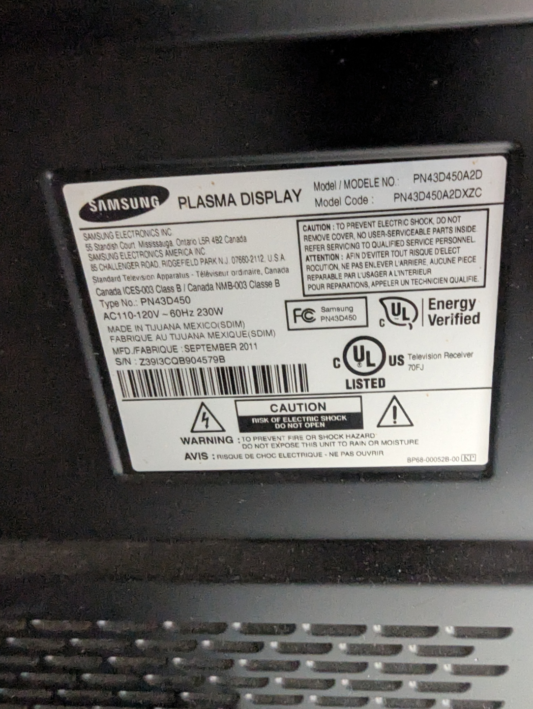 Samsung 43-inch Plasma TV PN43D450A2D - photo 4