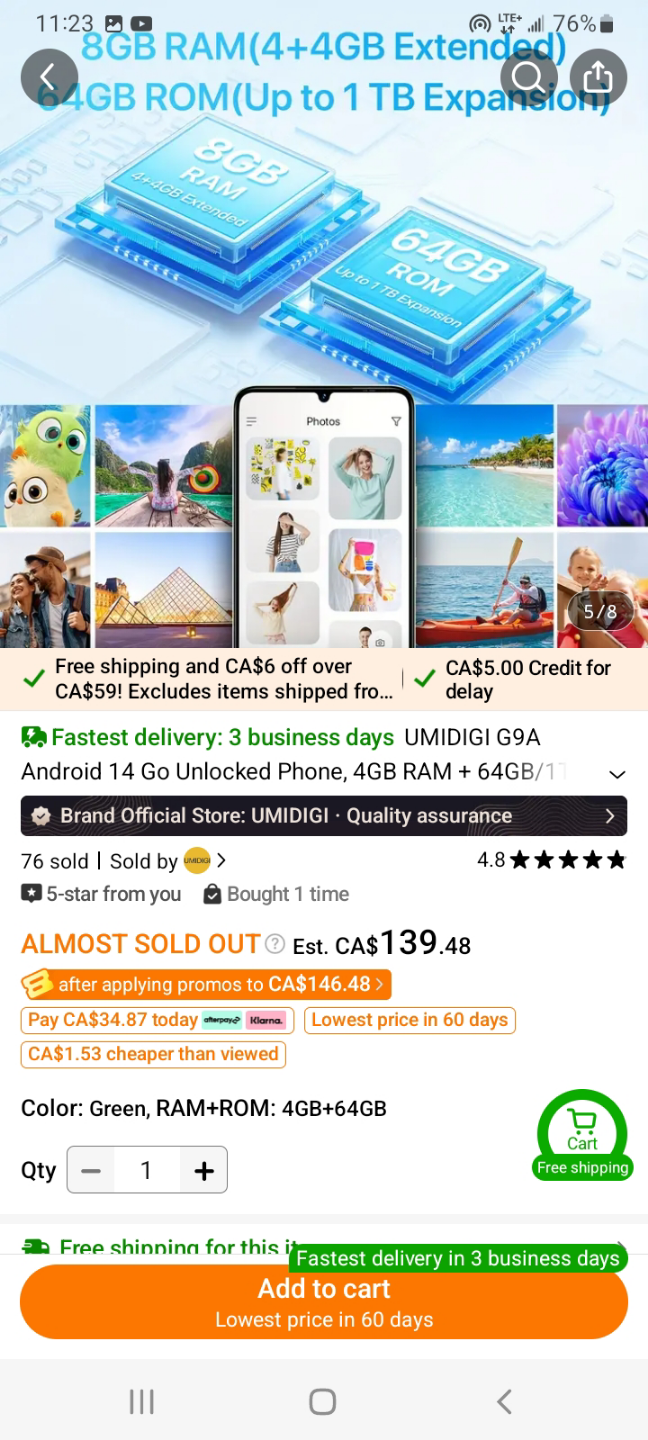UMIDIGI G9A Android 14 Go Unlocked Phone - Green, 4GB+64GB - photo 3