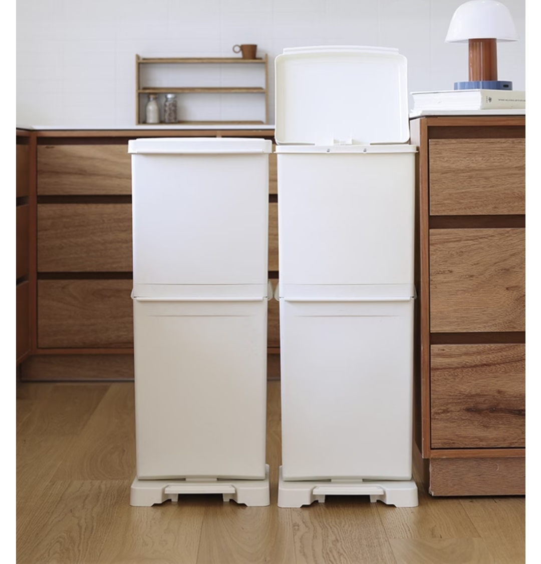 [Brand New] Two-Compartment Step Trash Can - White - photo 2