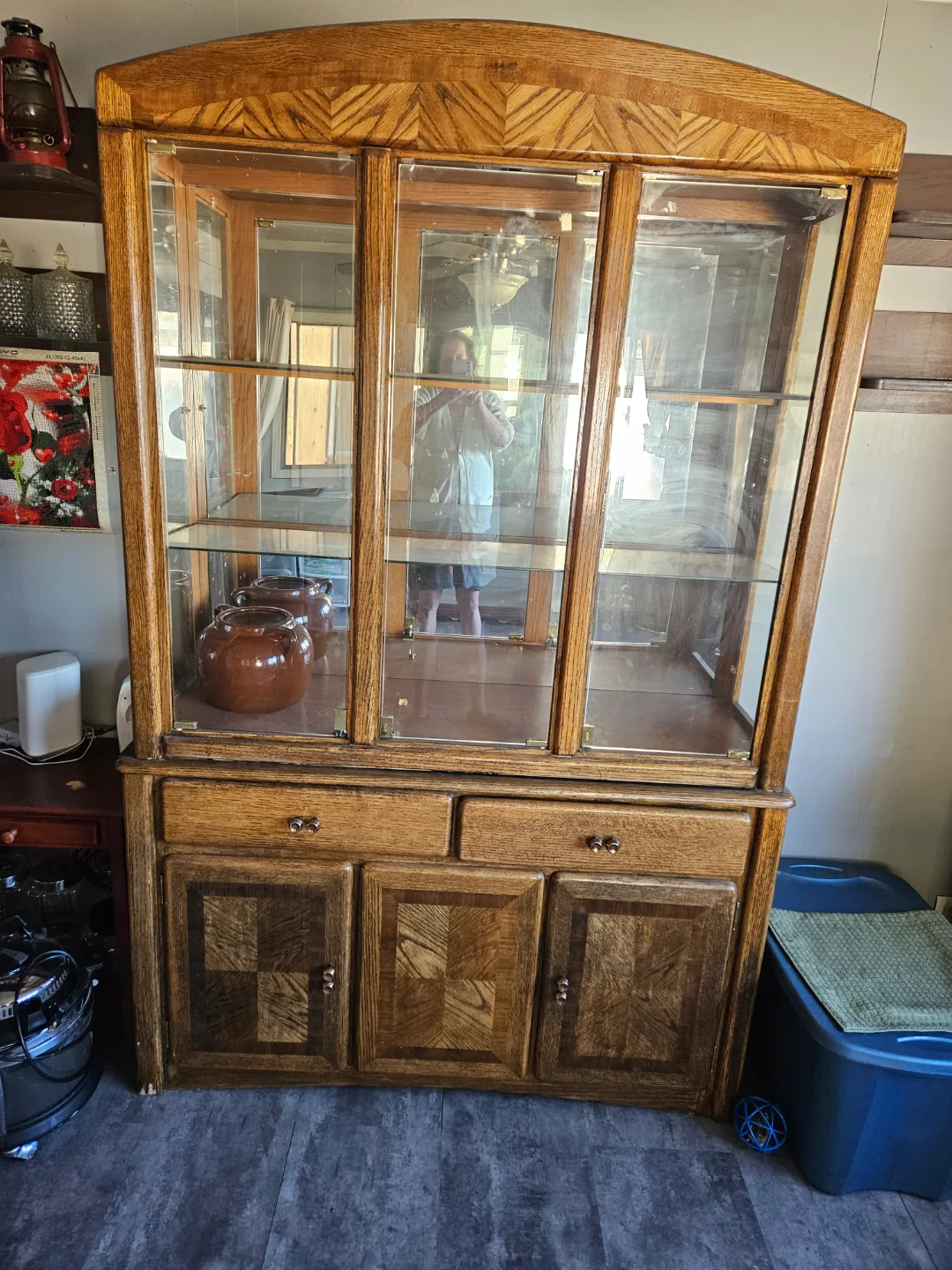 Vintage Wooden Hutch with Glass Doors thumbnail