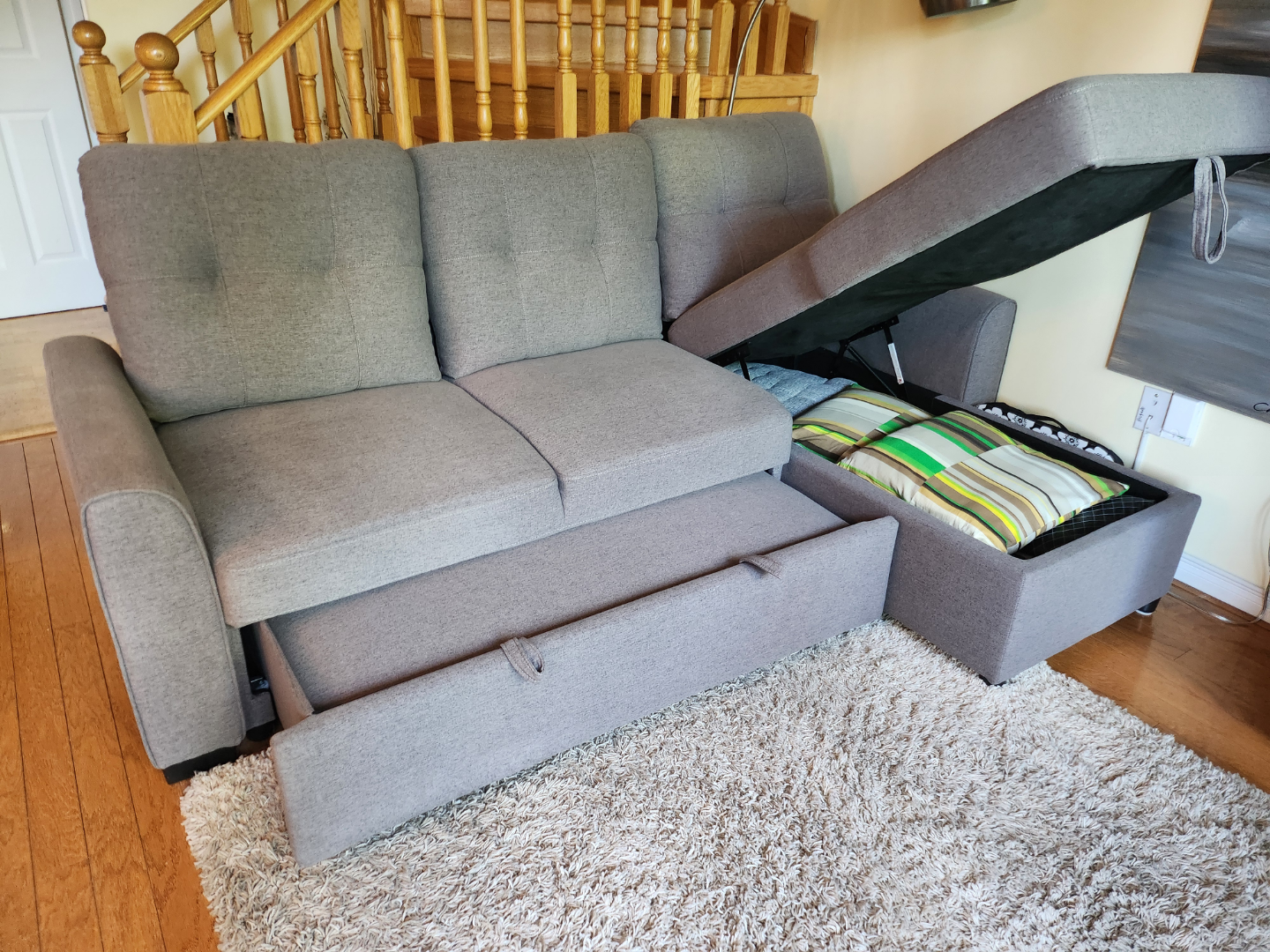 Grey Fabric Sectional Sofa with Storage