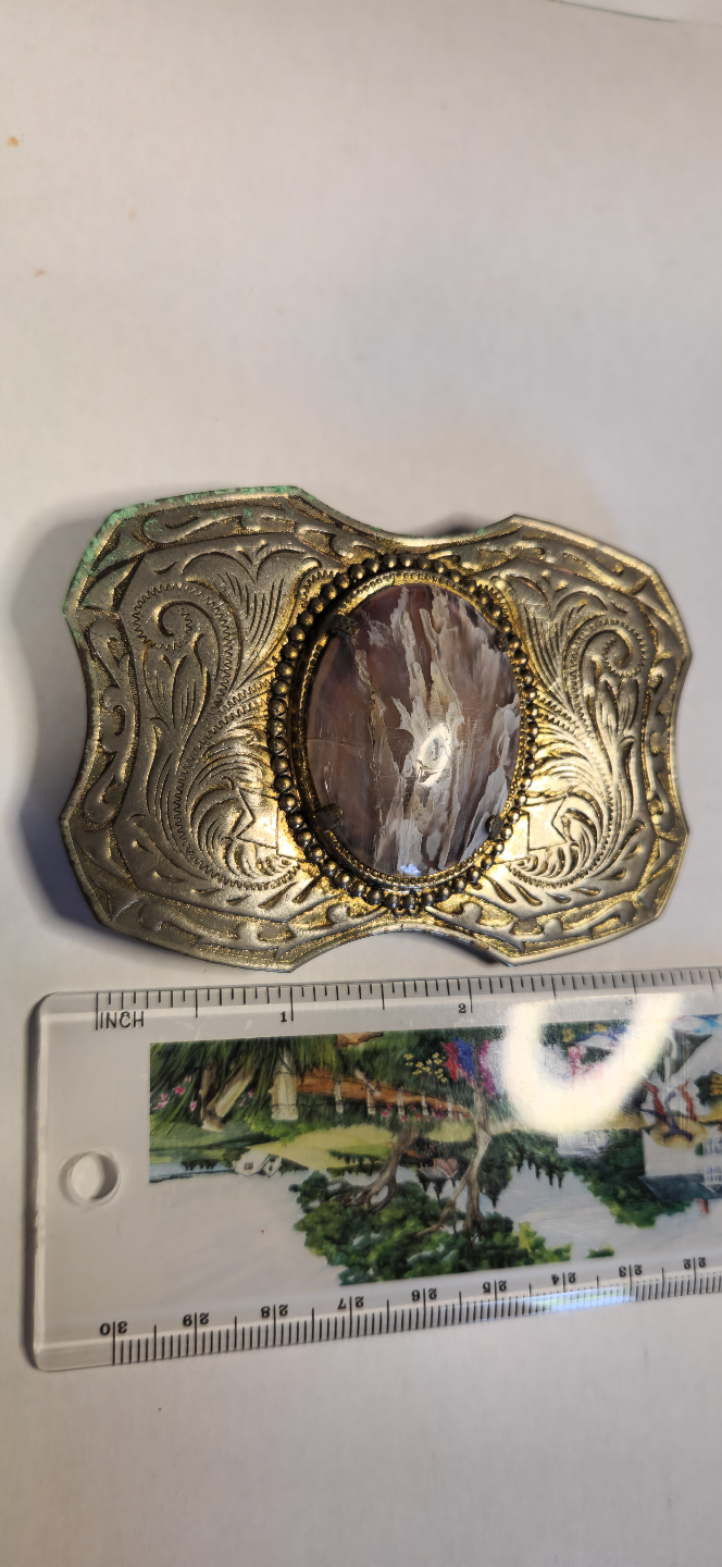 Vintage Western Belt Buckle with Agate Stone - photo 2