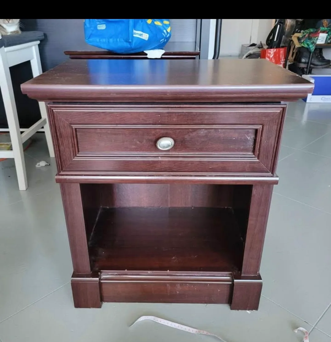 Dark brown wooden nightstand #freecycle thumbnail
