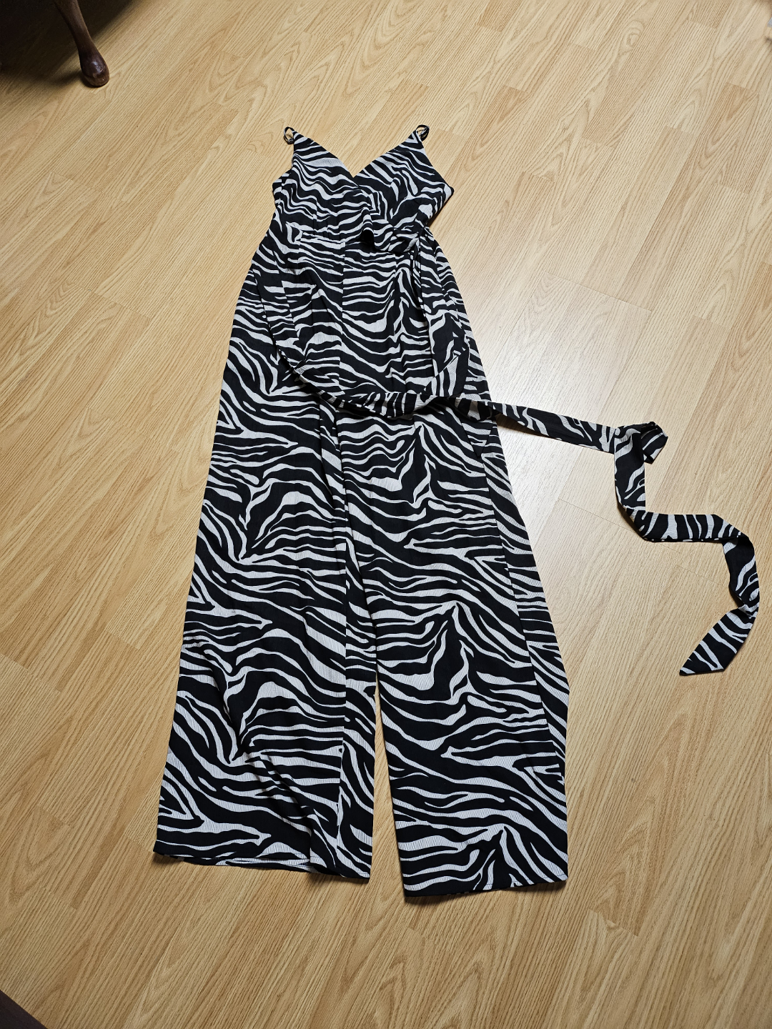 ReVamped Zebra Print Wide Leg Jumpsuit - Size Small