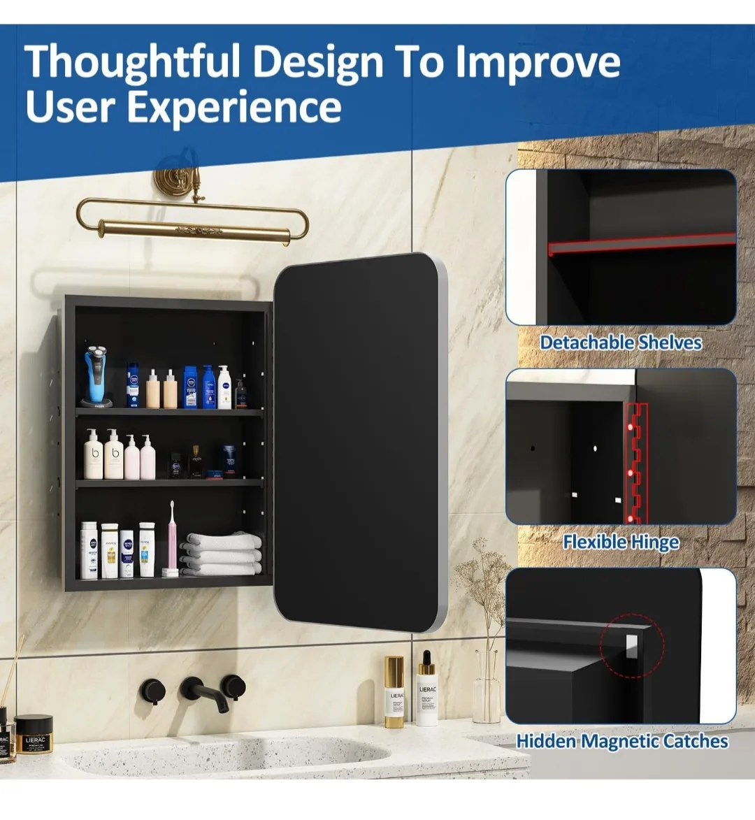 ACEMIRO Wall-Mounted Medicine Cabinet with Mirror image indicator(3)