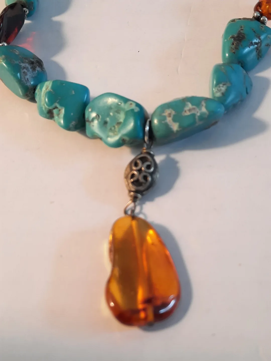 Turquoise and Amber Necklace with 925 silver clasp image indicator(6)