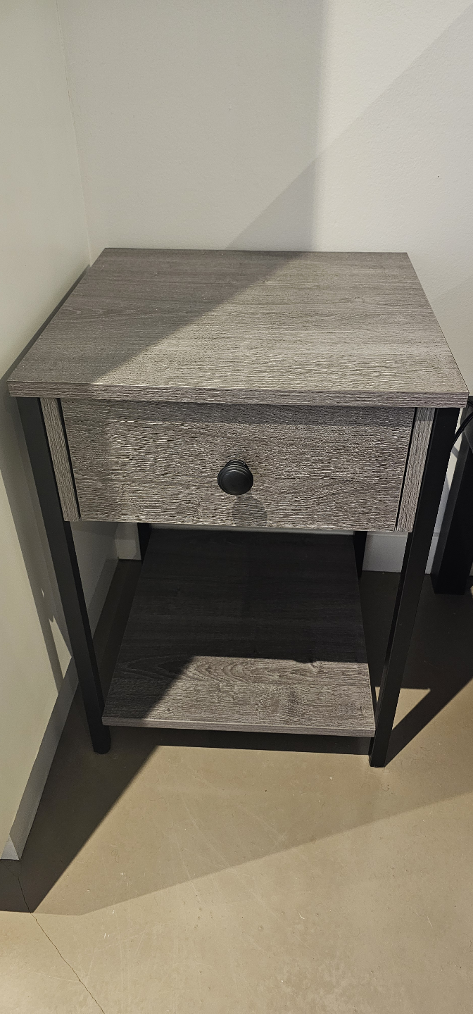 Grey Nightstand with Black Metal Legs