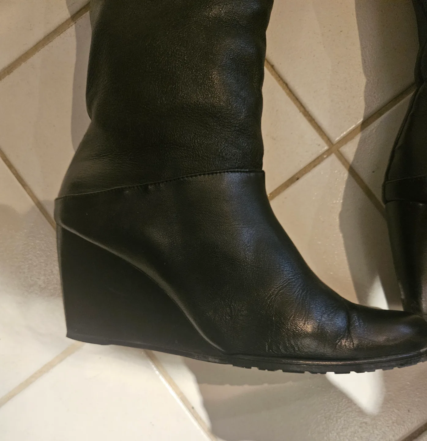 Stuart Weitzman Black Leather Knee-High Wedge Boots image indicator(4)