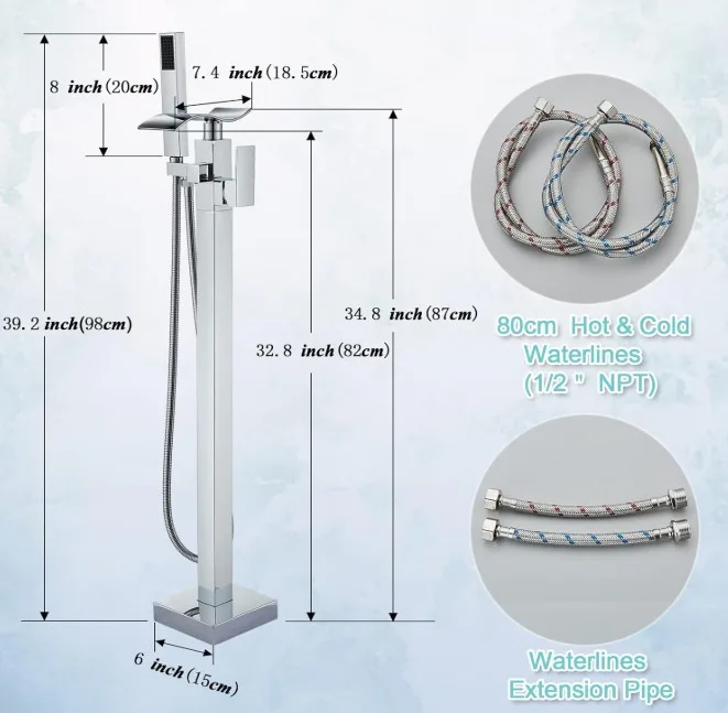 Brand New Waterfall Freestanding Tub Faucet with Hand Shower image indicator(6)