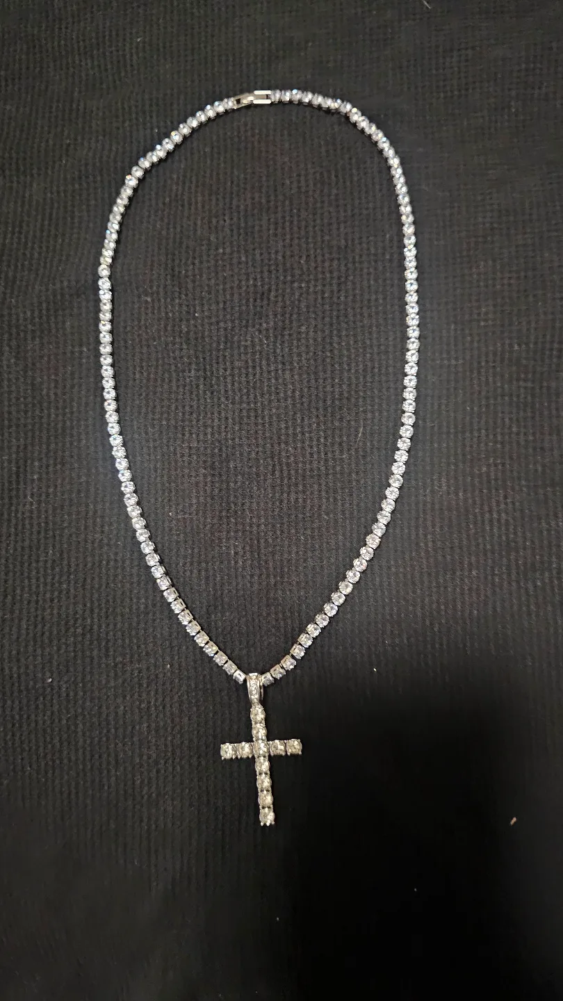 Rhinestone Tennis Chain with Cross Pendant image indicator(2)