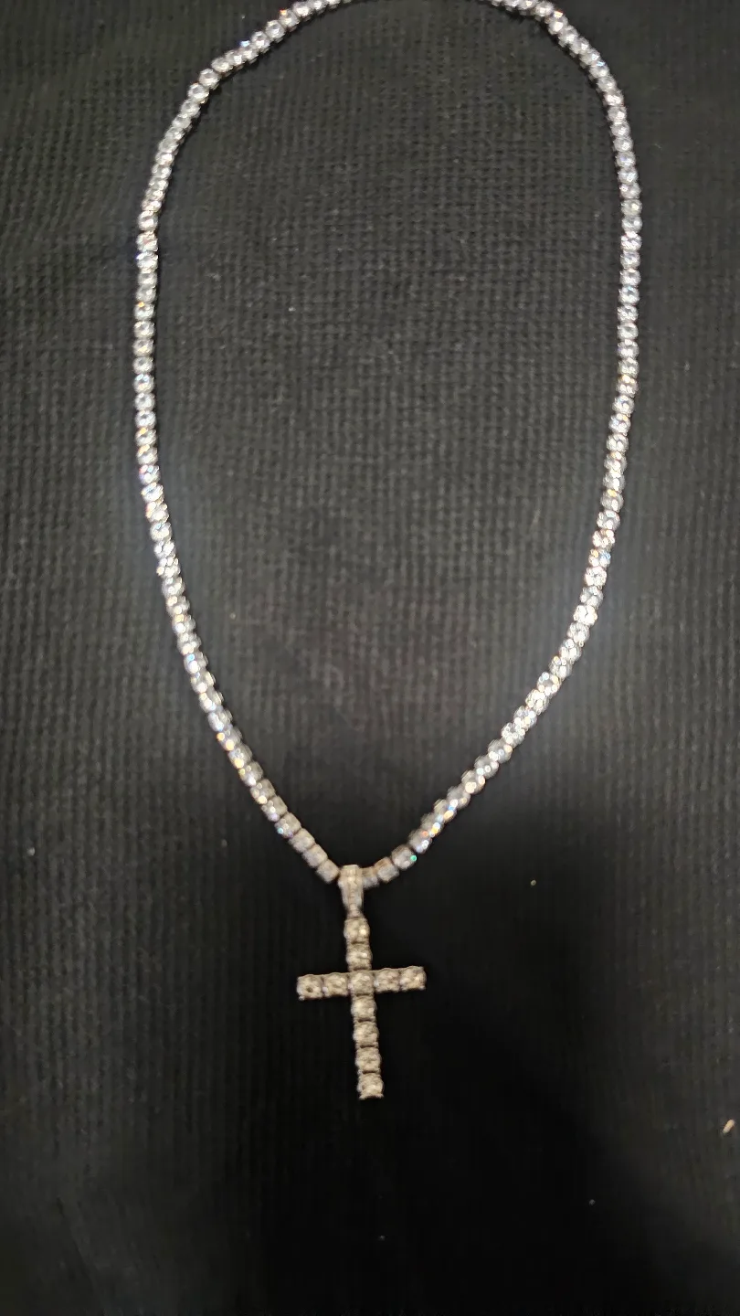 Rhinestone Tennis Chain with Cross Pendant image indicator(3)