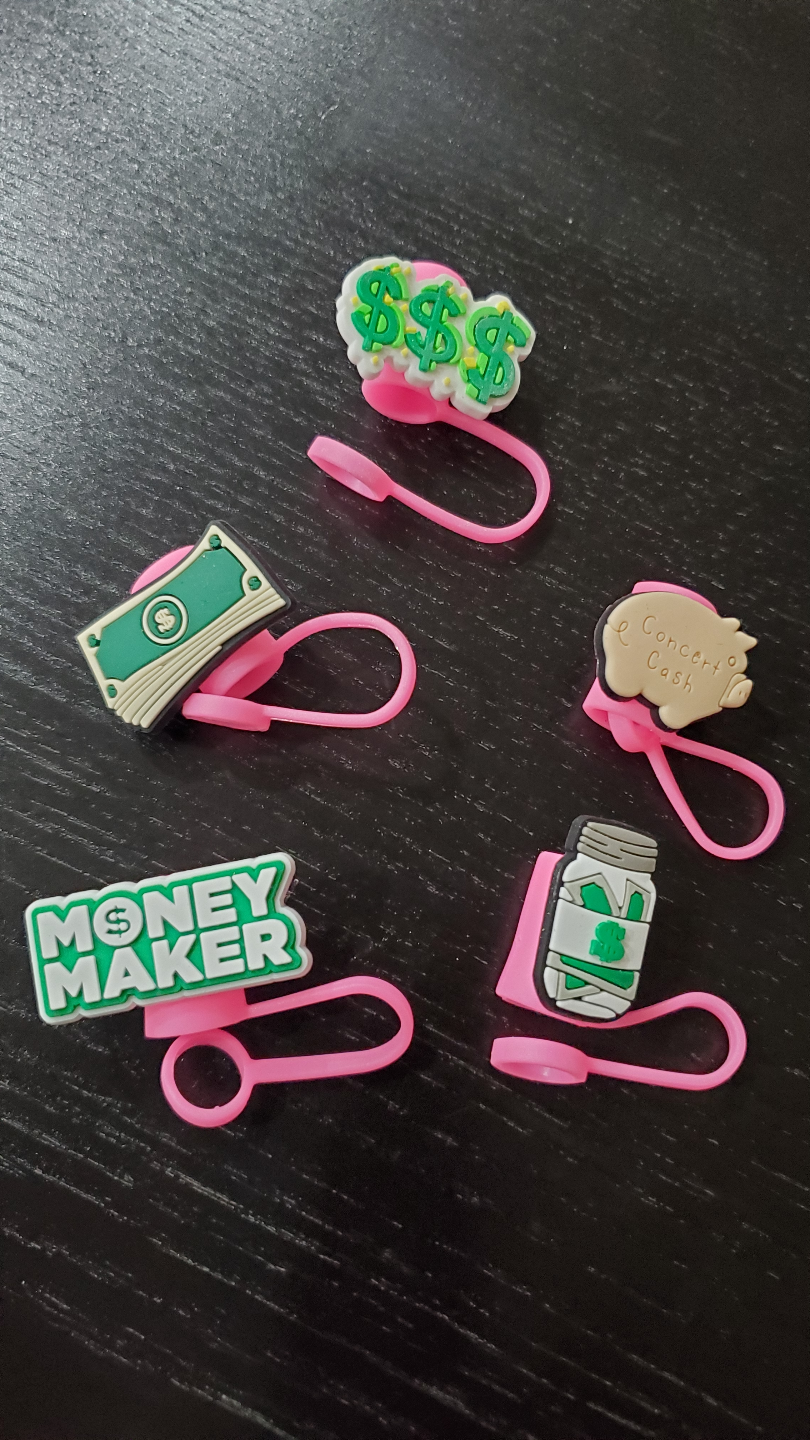 Set of 5 Cute Money-themed Silicone straw Covers