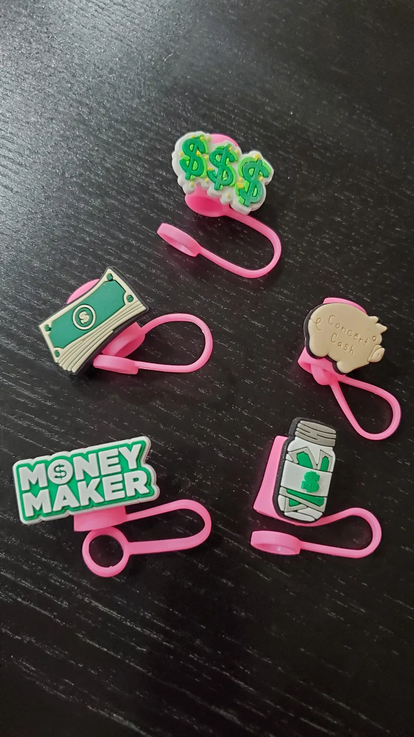 Set of 5 Cute Money-themed Silicone straw Covers thumbnail