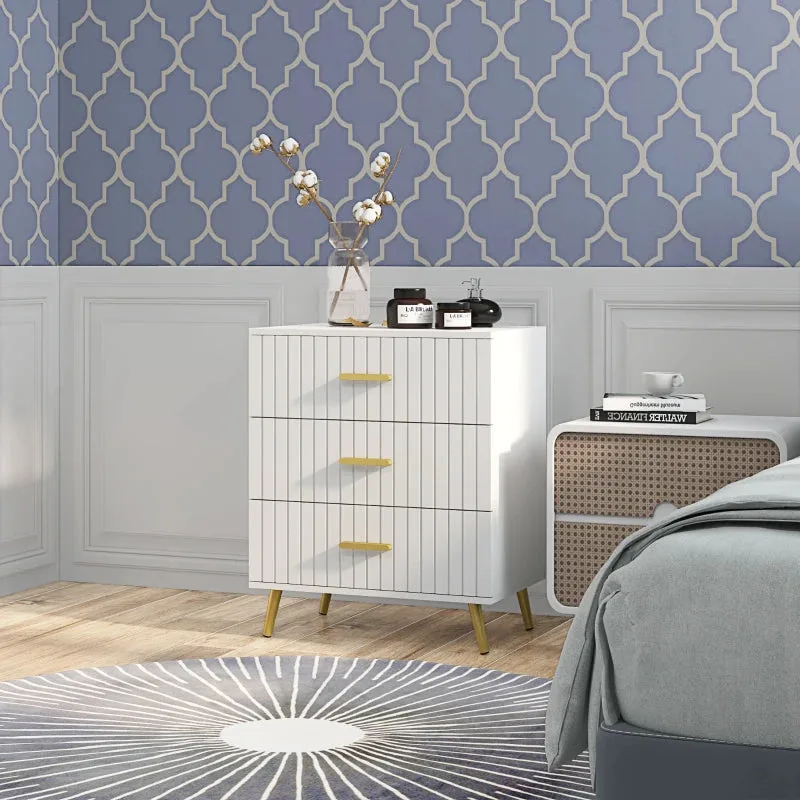 Three-Drawer Nightstand with Gold Handles thumbnail