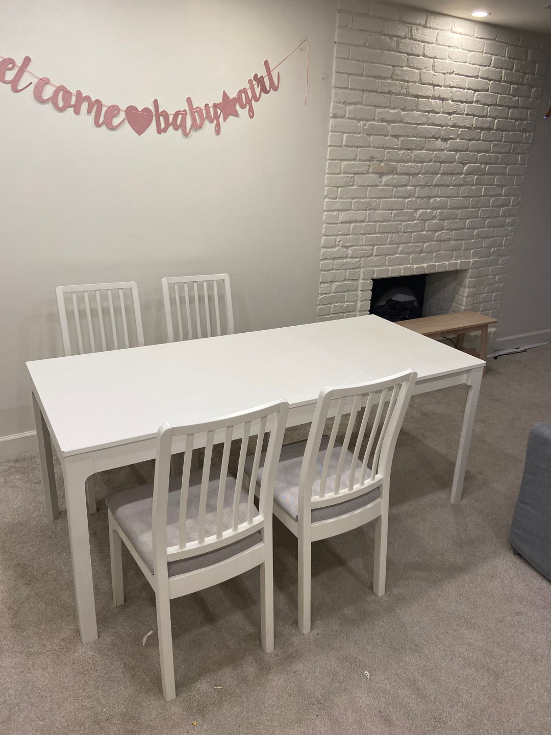 Ikea White Extending Dining Table with 4 Chairs - photo 5