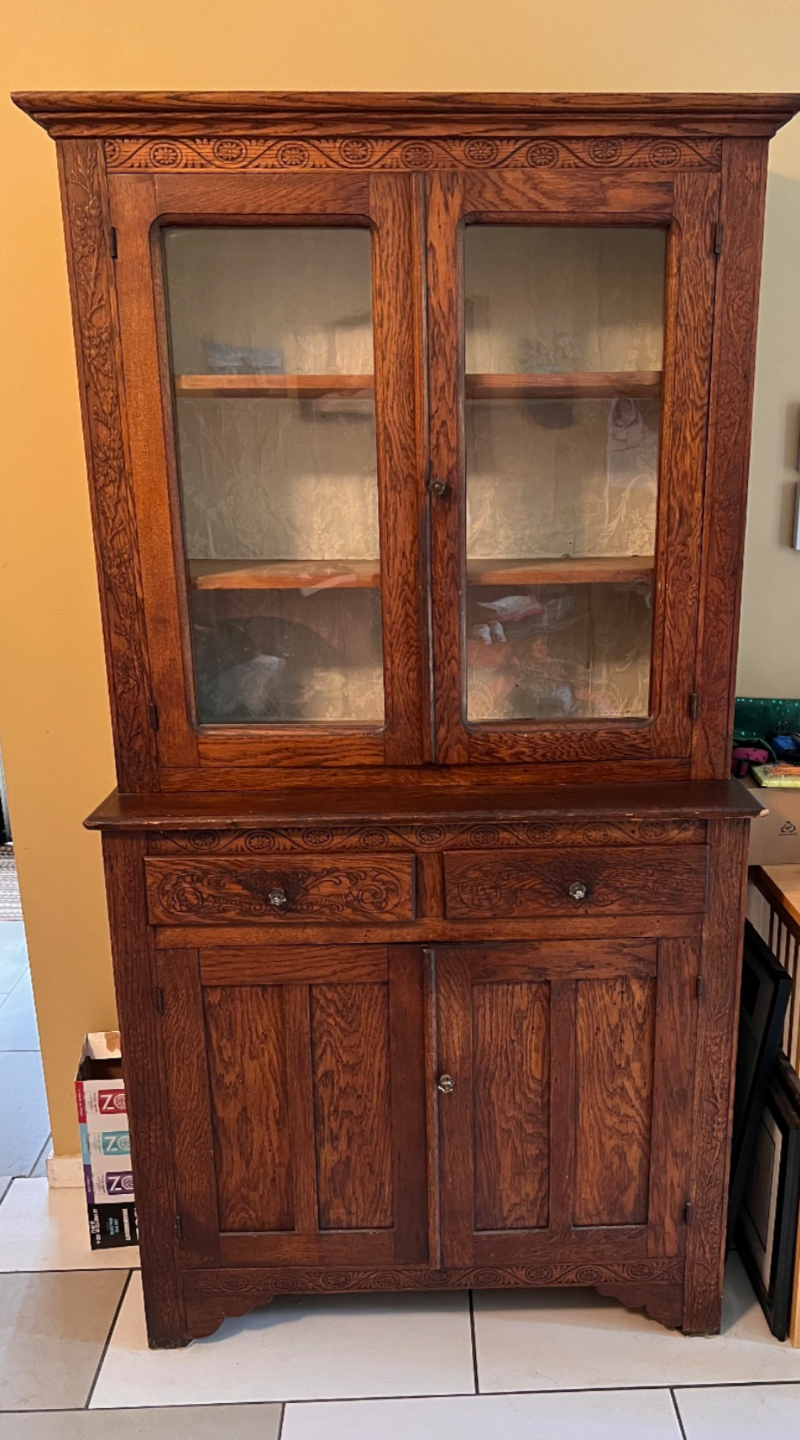 Granny Core! Antique Carved Oak China Cabinet