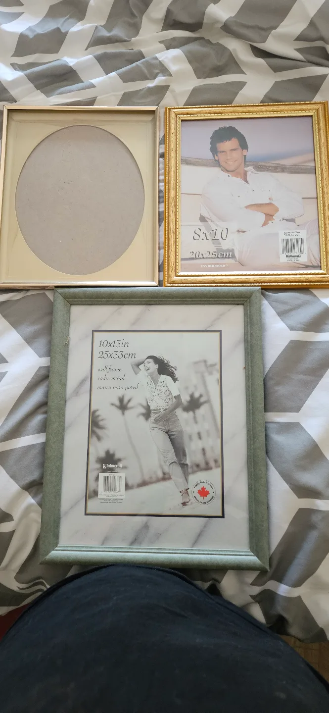 Three Picture Frames - Gold, Green, and Gold Round thumbnail
